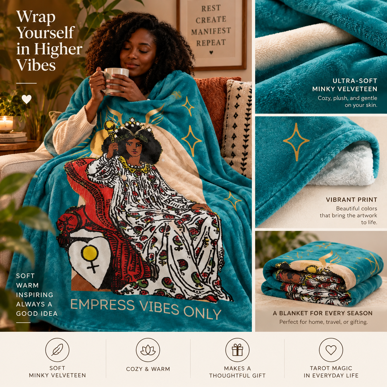 The Empress Velveteen Minky Blanket | African American Tarot
