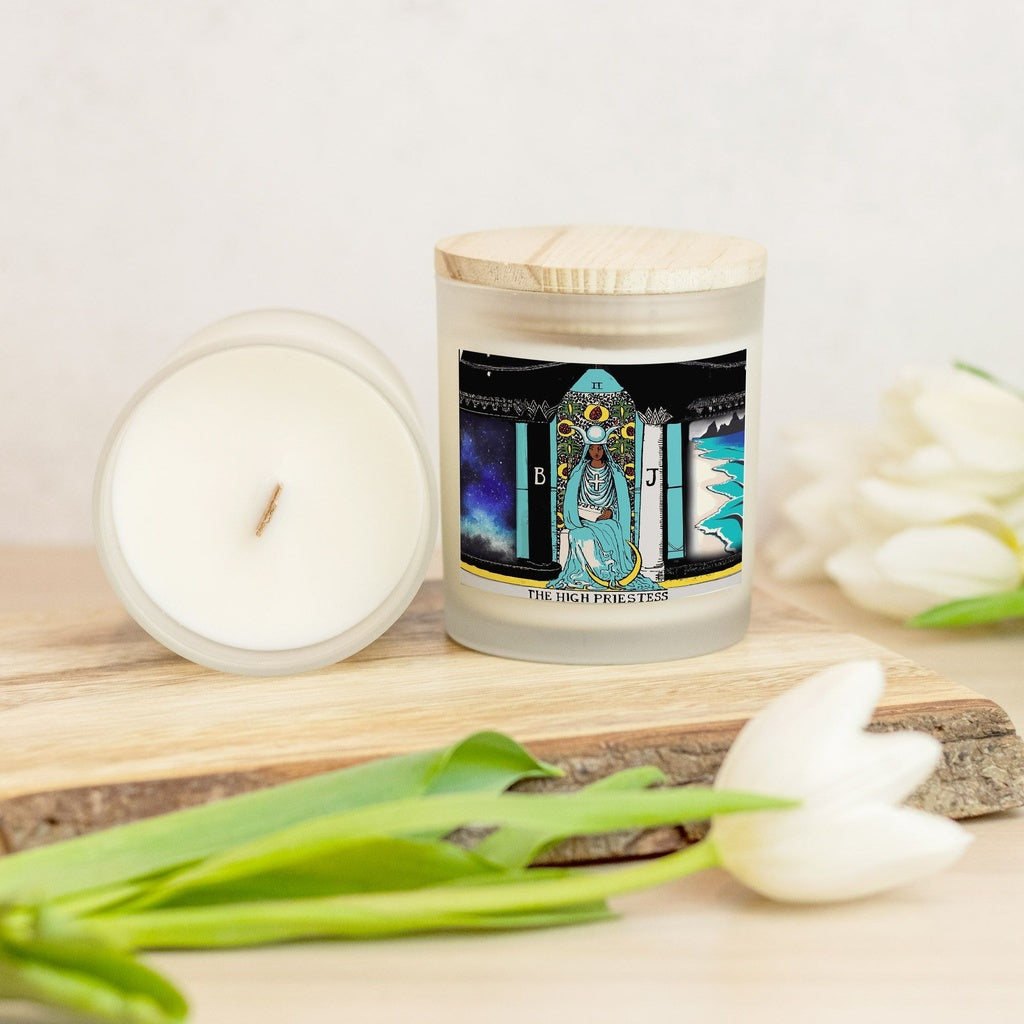 High Priestess Candle Frosted Glass | African American Tarot Candle (Hand Poured 11 oz)