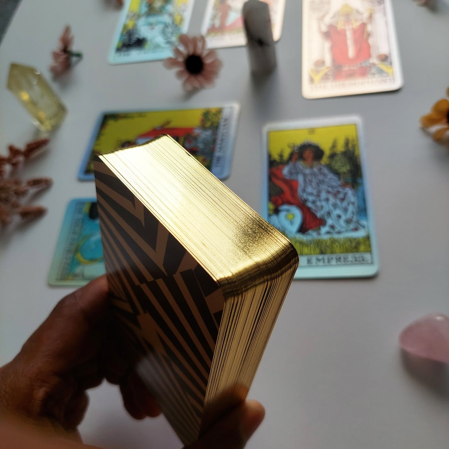 Holographic Mahogany Tarot Deck Limited Edition (GOLD GILDING with THIN CARD STOCK) Size 2.75”x4.75”